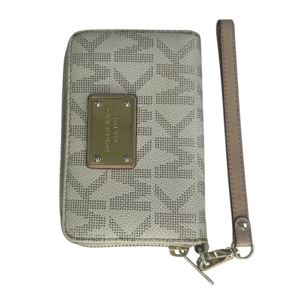 Michael Kors Beige Brown Logo Wristlet Wallet Organizer - Picture 4 of 15